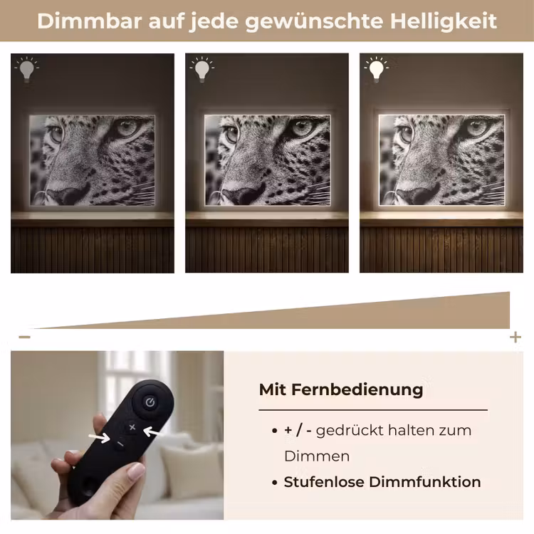 Luipaard - Zwart - Wit - Oog Light Box met batterij (Wandlamp) middel -USP_dimbaarDE