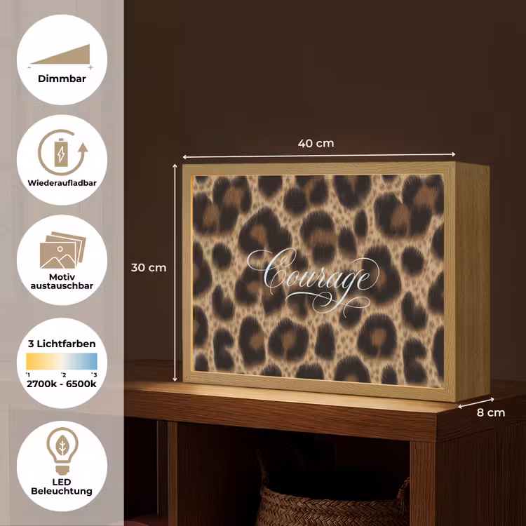 Luipaardprint - Bruin - Courage - Sierlijk Light Box met batterij (Wandlamp) middel -USP_websiteoverzichtDE