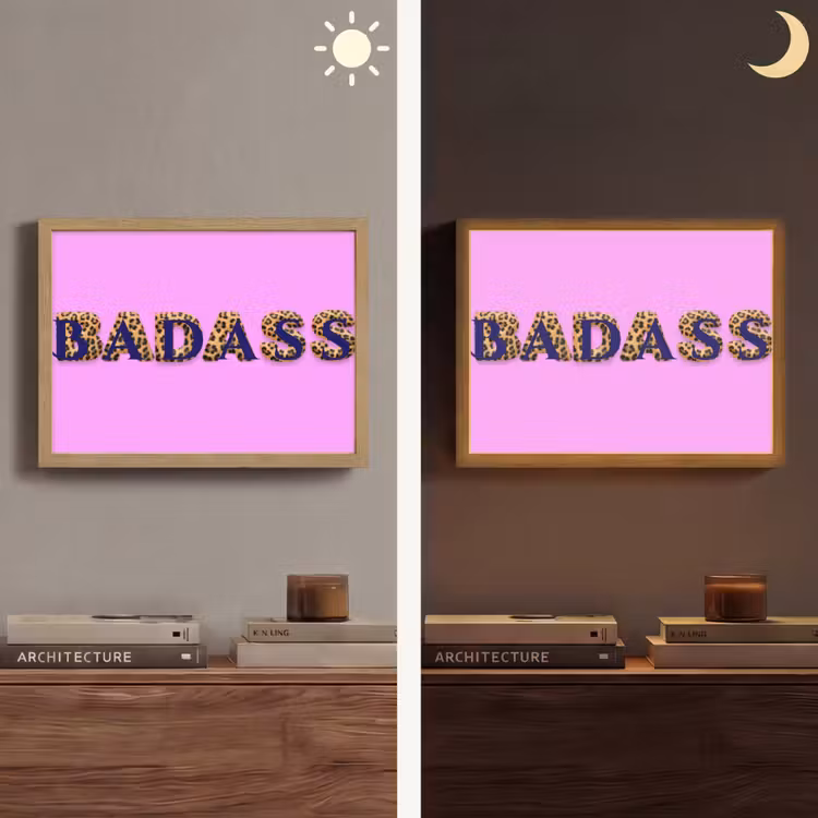 Felroze - Badass - Panterprint - Schaduw Light Box met batterij (Wandlamp) middel -sfeer3