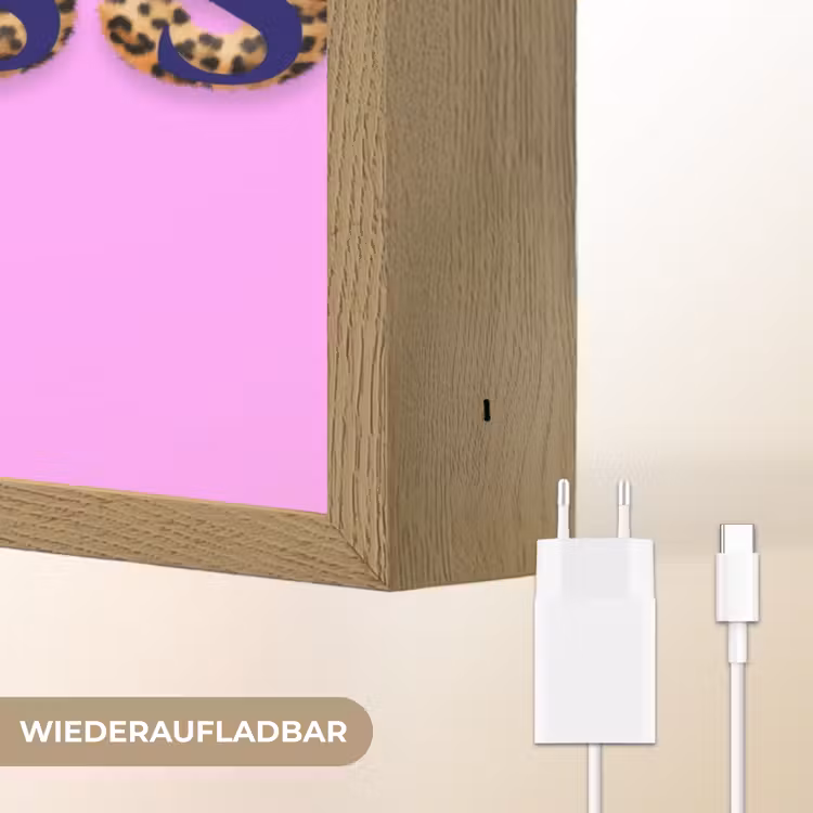 Felroze - Badass - Panterprint - Schaduw Light Box met batterij (Wandlamp) middel -USP_websiteoplaadbaarDE
