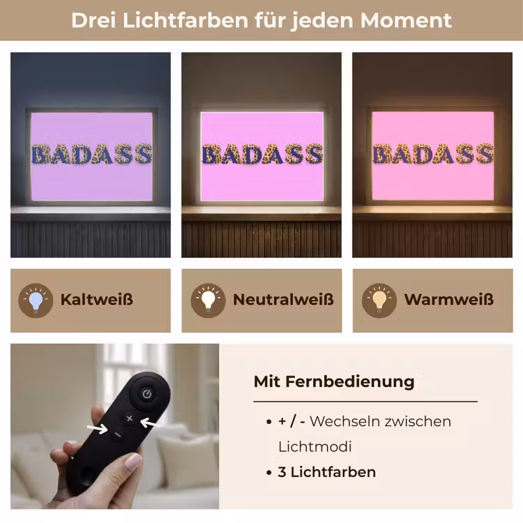 Felroze - Badass - Panterprint - Schaduw Light Box met batterij (Wandlamp) middel -USP_lichtkleurDE