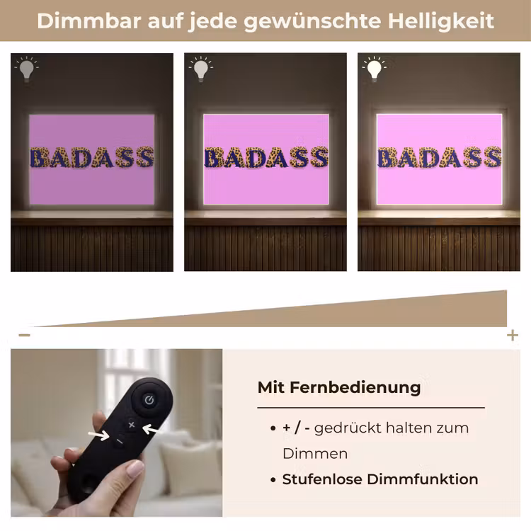 Felroze - Badass - Panterprint - Schaduw Light Box met batterij (Wandlamp) middel -USP_dimbaarDE