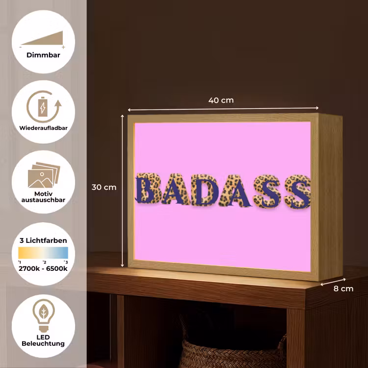 Felroze - Badass - Panterprint - Schaduw Light Box met batterij (Wandlamp) middel -USP_websiteoverzichtDE