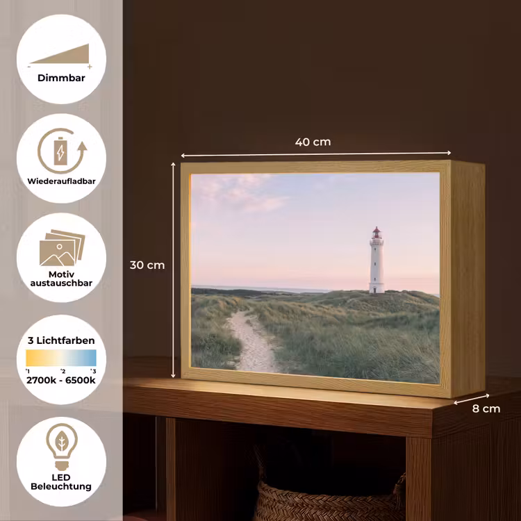 Vuurtoren - Duinlandschap - Zee Light Box met batterij (Wandlamp) middel -USP_websiteoverzichtDE