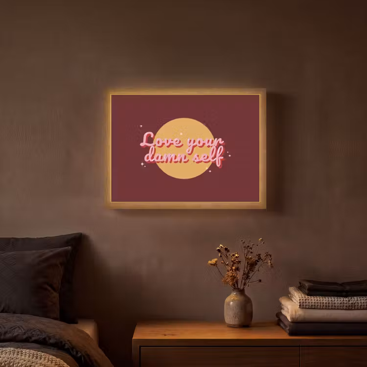 love your damn self - Cirkel - Glitter - Rood Light Box met batterij (Wandlamp) middel -sfeer4