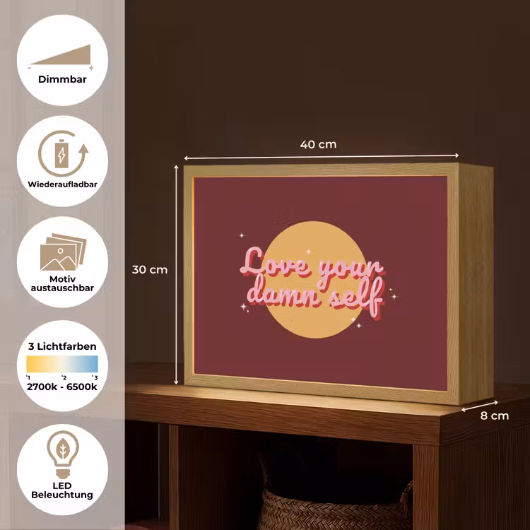 love your damn self - Cirkel - Glitter - Rood Light Box met batterij (Wandlamp) middel -USP_websiteoverzichtDE