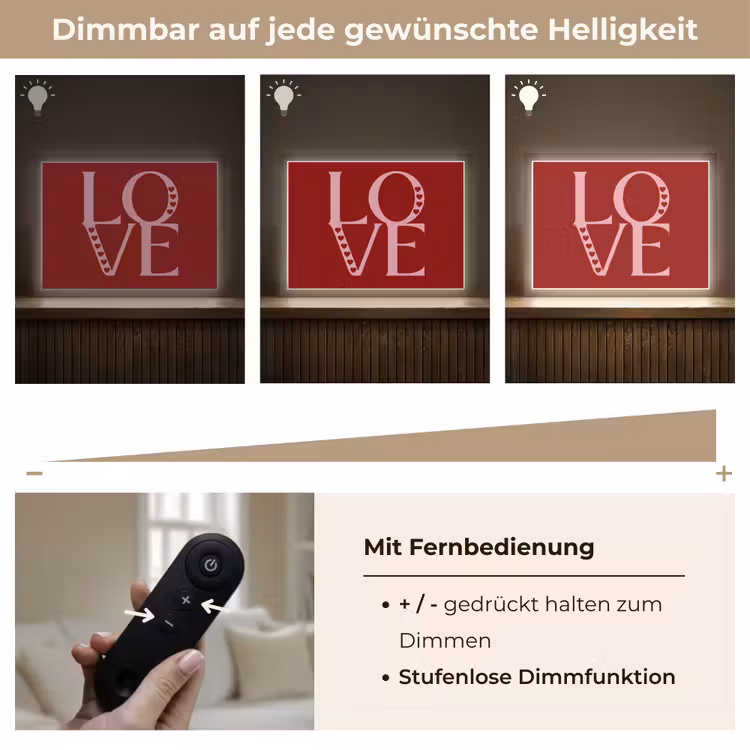 Love - Rood - Hatjes Light Box met batterij (Wandlamp) middel -USP_dimbaarDE
