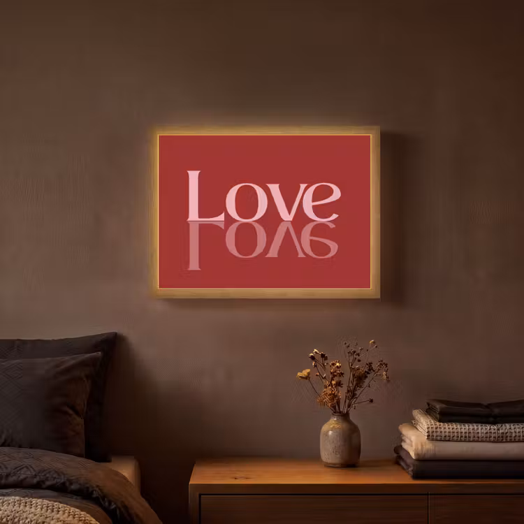 Love - Spiegeling - Rood Light Box met batterij (Wandlamp) middel -sfeer4