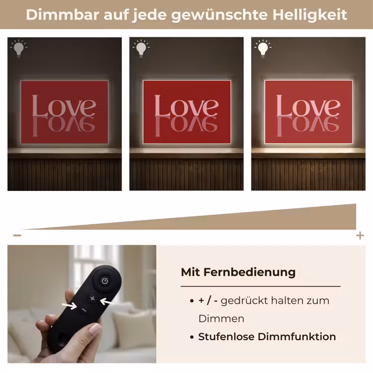 Love - Spiegeling - Rood Light Box met batterij (Wandlamp) middel -USP_dimbaarDE