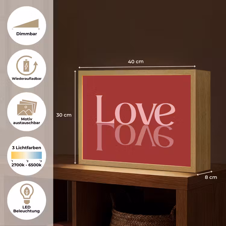 Love - Spiegeling - Rood Light Box met batterij (Wandlamp) middel -USP_websiteoverzichtDE