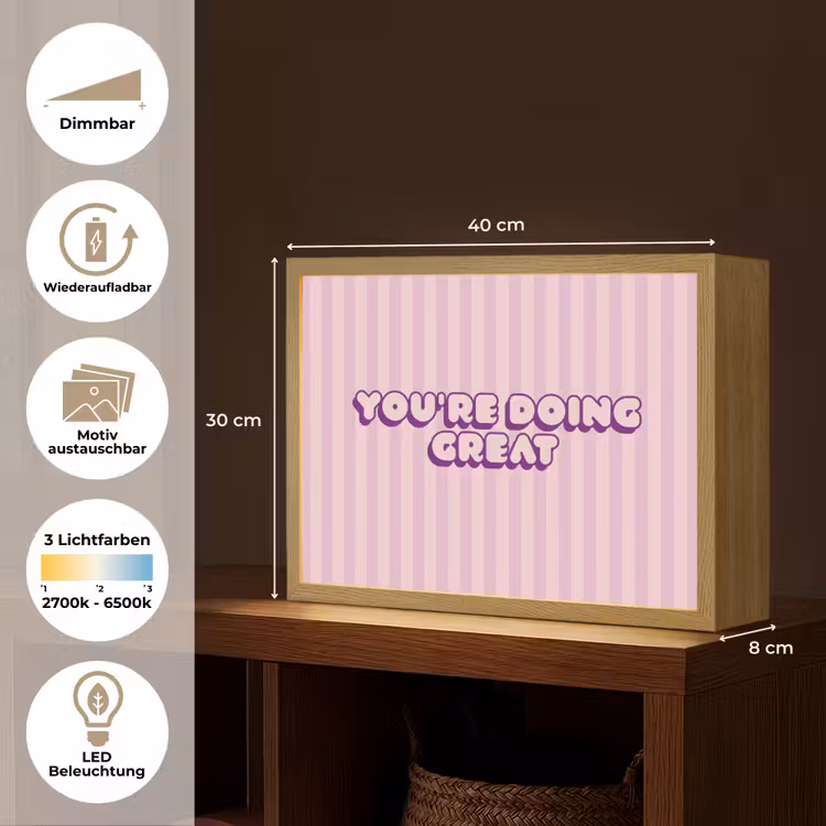 Paars - Strepen - You're doing great - Schaduw Light Box met batterij (Wandlamp) middel -USP_websiteoverzichtDE