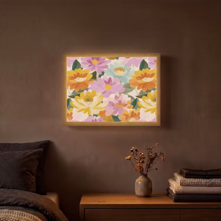 Lelies - Aquarel - Pastel Light Box met batterij (Wandlamp) middel 907 -sfeer4