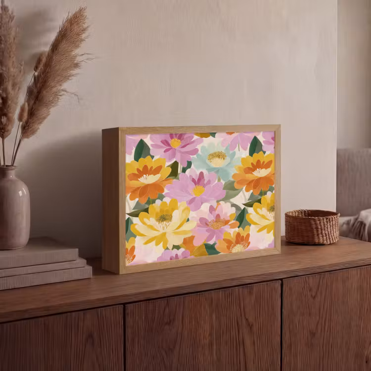 Lelies - Aquarel - Pastel Light Box met batterij (Wandlamp) middel 907 -sfeer2