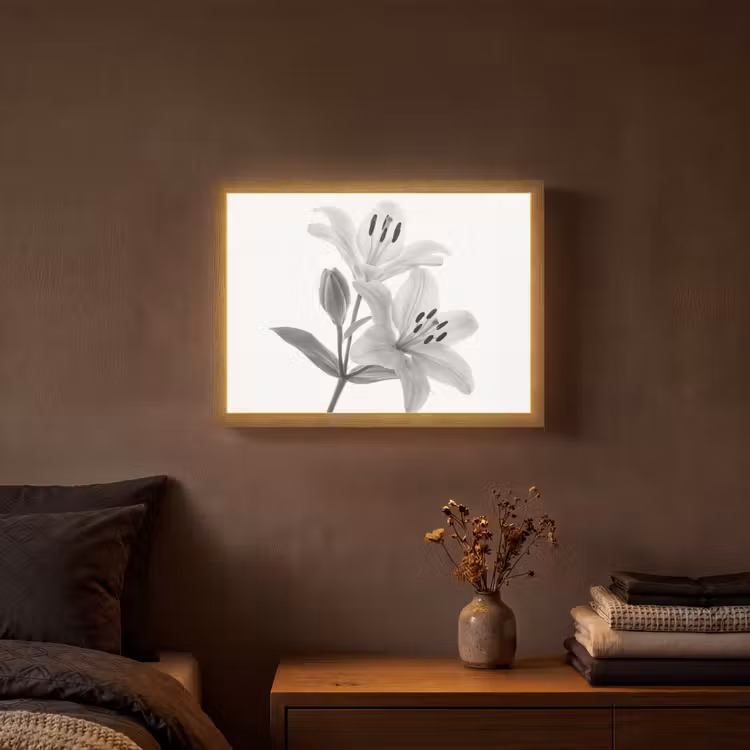 Lelies - Elegant - Zwart - Wit Light Box met batterij (Wandlamp) middel -sfeer4
