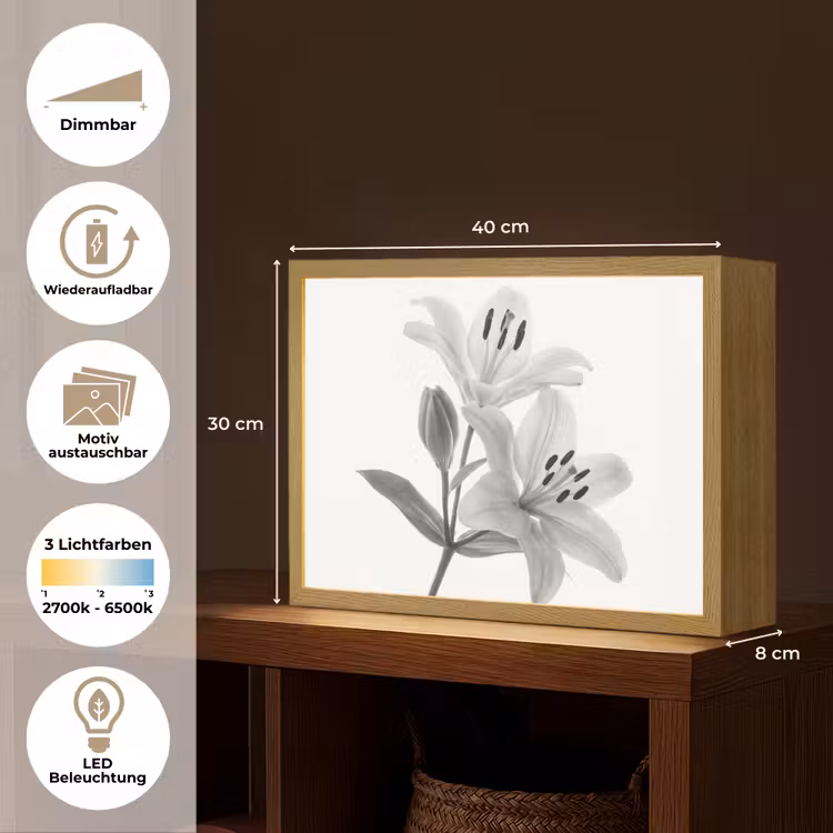 Lelies - Elegant - Zwart - Wit Light Box met batterij (Wandlamp) middel -USP_websiteoverzichtDE