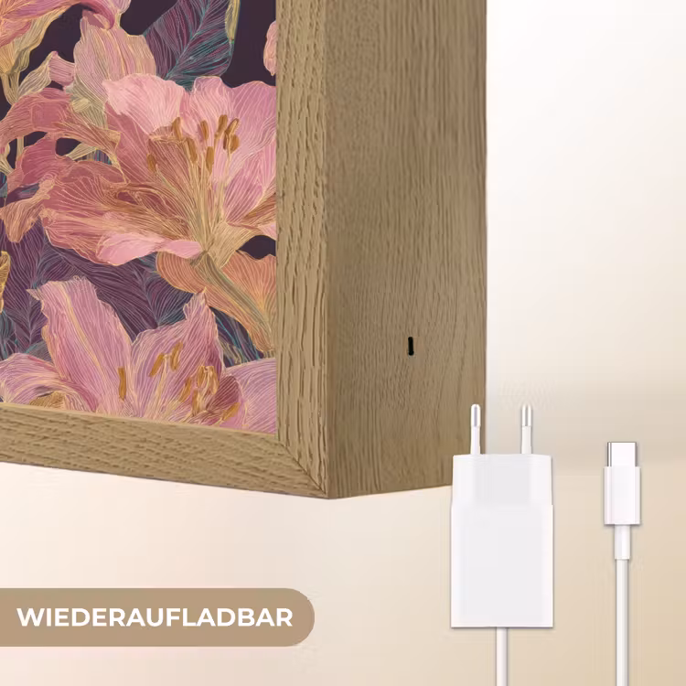 Lelies - Patroon - Roze - Goud Light Box met batterij (Wandlamp) middel 907 -USP_websiteoplaadbaarDE