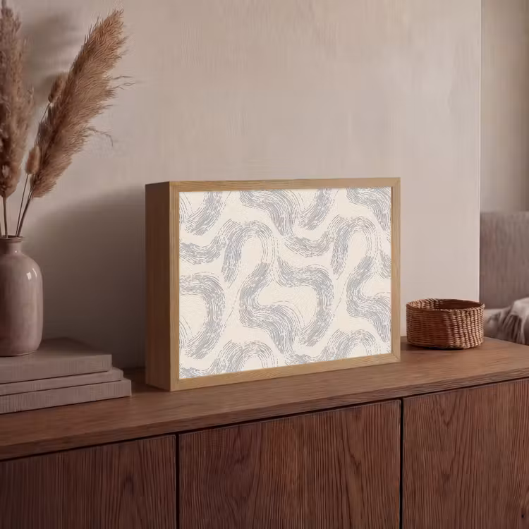 Lijnen - Patroon - Beige - Minimalistisch Light Box met batterij (Wandlamp) middel 907 -sfeer2