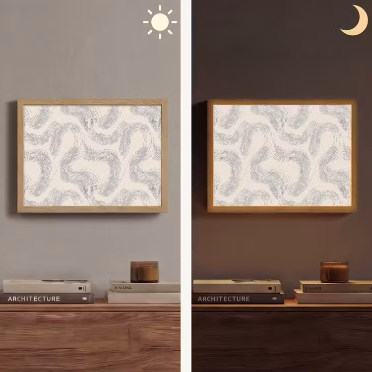 Lijnen - Patroon - Beige - Minimalistisch Light Box met batterij (Wandlamp) middel 907 -sfeer3