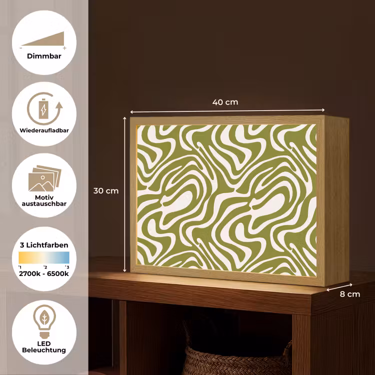 Lijnpatroon - Groen - Organisch Light Box met batterij (Wandlamp) middel 907 -USP_websiteoverzichtDE