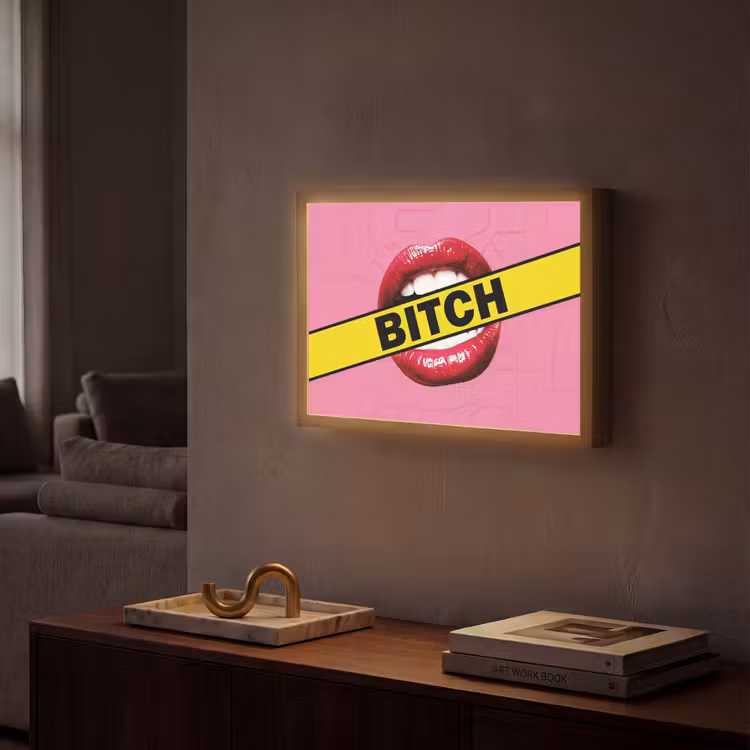 Lippen - Tekst - Kleurrijk Light Box met batterij (Wandlamp) middel -sfeer1