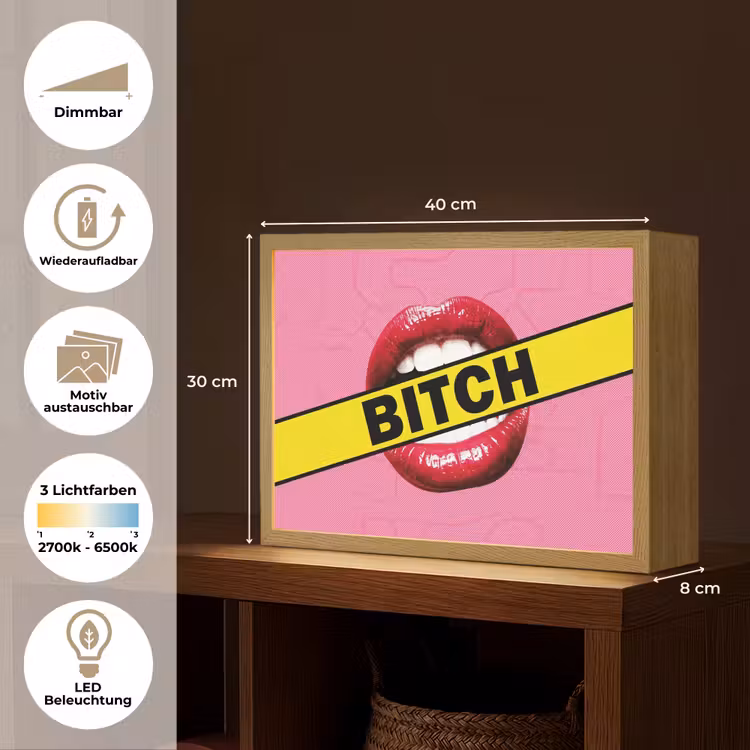 Lippen - Tekst - Kleurrijk Light Box met batterij (Wandlamp) middel -USP_websiteoverzichtDE