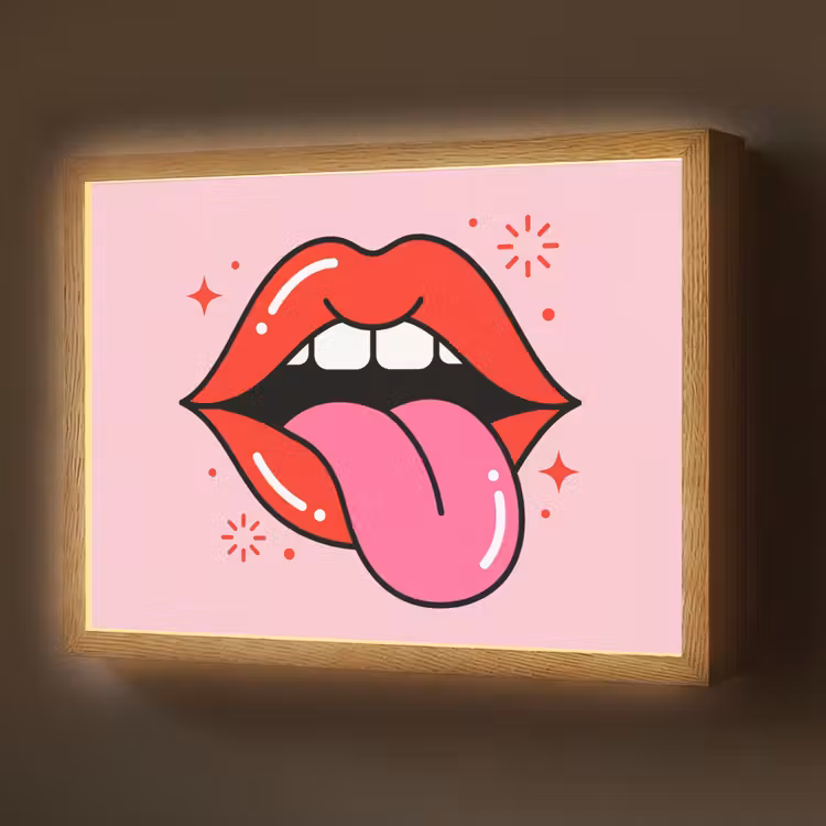 Lippen - Tong - Pop-art - Kleurrijk - Roze Light Box met batterij (Wandlamp) middel -z3d_website