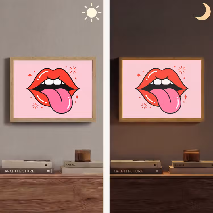 Lippen - Tong - Pop-art - Kleurrijk - Roze Light Box met batterij (Wandlamp) middel -sfeer3