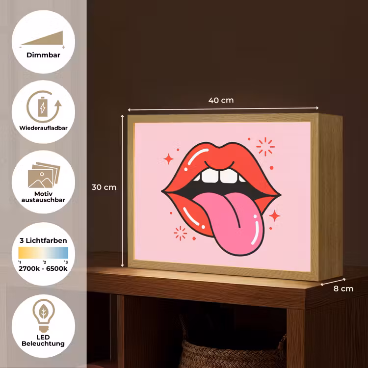 Lippen - Tong - Pop-art - Kleurrijk - Roze Light Box met batterij (Wandlamp) middel -USP_websiteoverzichtDE