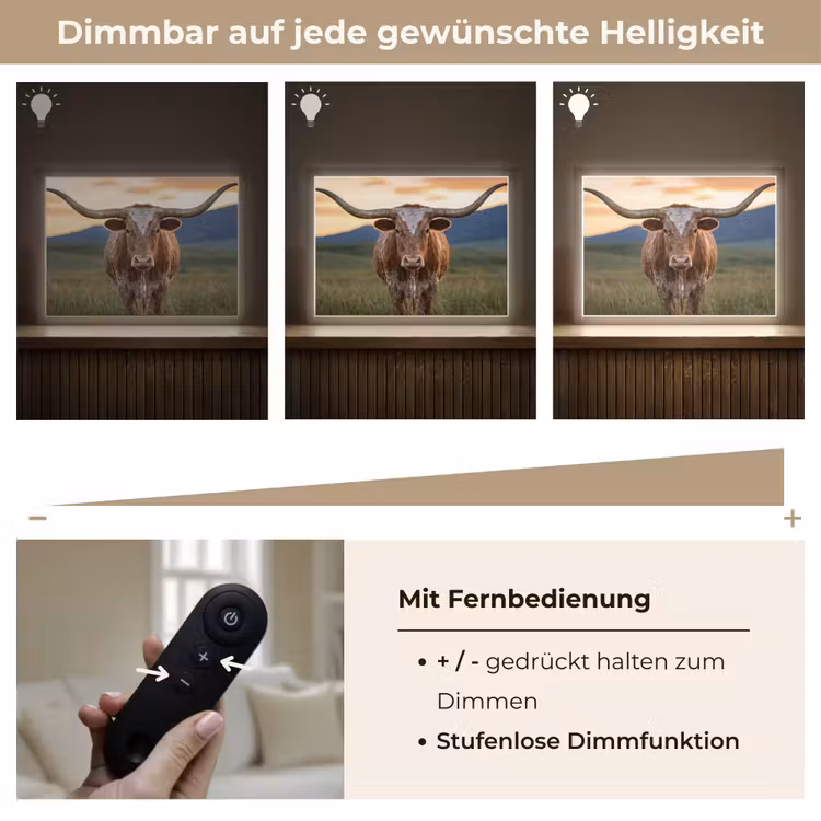 Longhorn - Landschap - Zonsondergang Light Box met batterij (Wandlamp) middel -USP_dimbaarDE