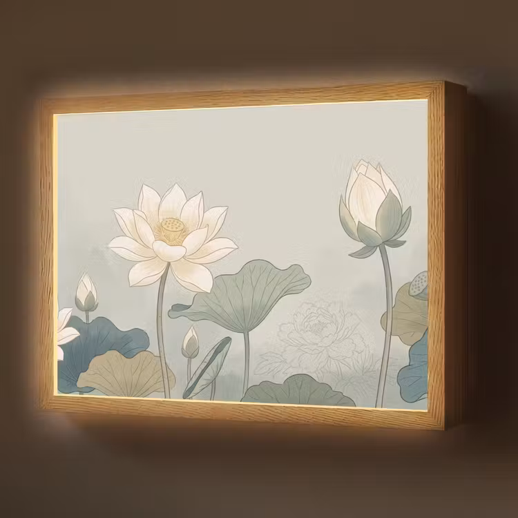 Lotus - Bloemen - Groen Light Box met batterij (Wandlamp) middel -z3d_website
