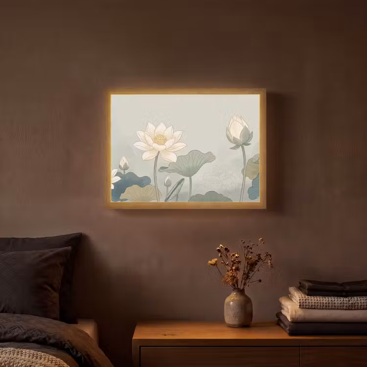 Lotus - Bloemen - Groen Light Box met batterij (Wandlamp) middel -sfeer4