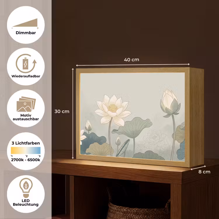 Lotus - Bloemen - Groen Light Box met batterij (Wandlamp) middel -USP_websiteoverzichtDE