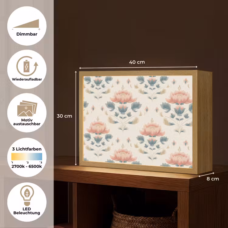 Lotus - Bloemen - Roze Light Box met batterij (Wandlamp) middel 907 -USP_websiteoverzichtDE