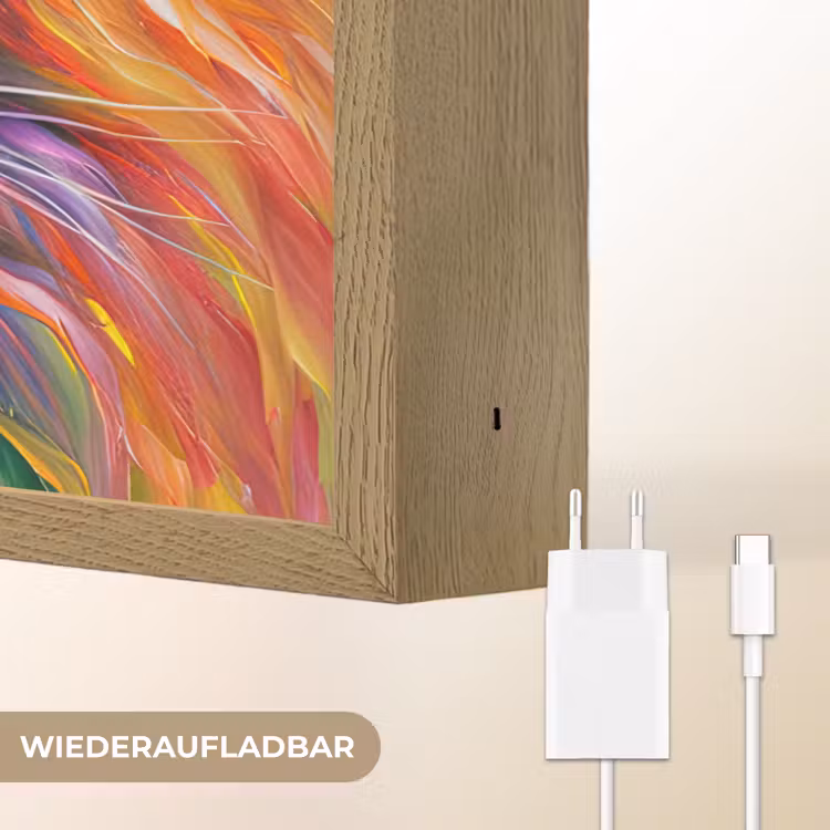 Leeuw - Olieverf - Kunst - Dieren Light Box met batterij (Wandlamp) middel -USP_websiteoplaadbaarDE