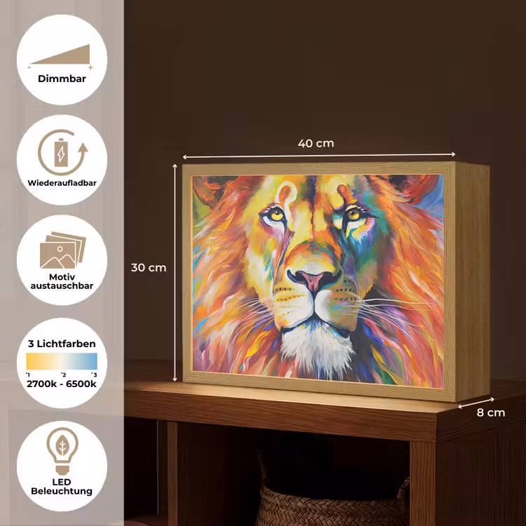 Leeuw - Olieverf - Kunst - Dieren Light Box met batterij (Wandlamp) middel -USP_websiteoverzichtDE