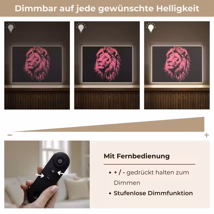 Leeuw - Zwart - Roze - Neon Light Box met batterij (Wandlamp) middel -USP_dimbaarDE
