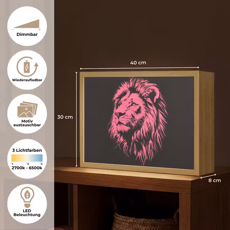 Leeuw - Zwart - Roze - Neon Light Box met batterij (Wandlamp) middel -USP_websiteoverzichtDE