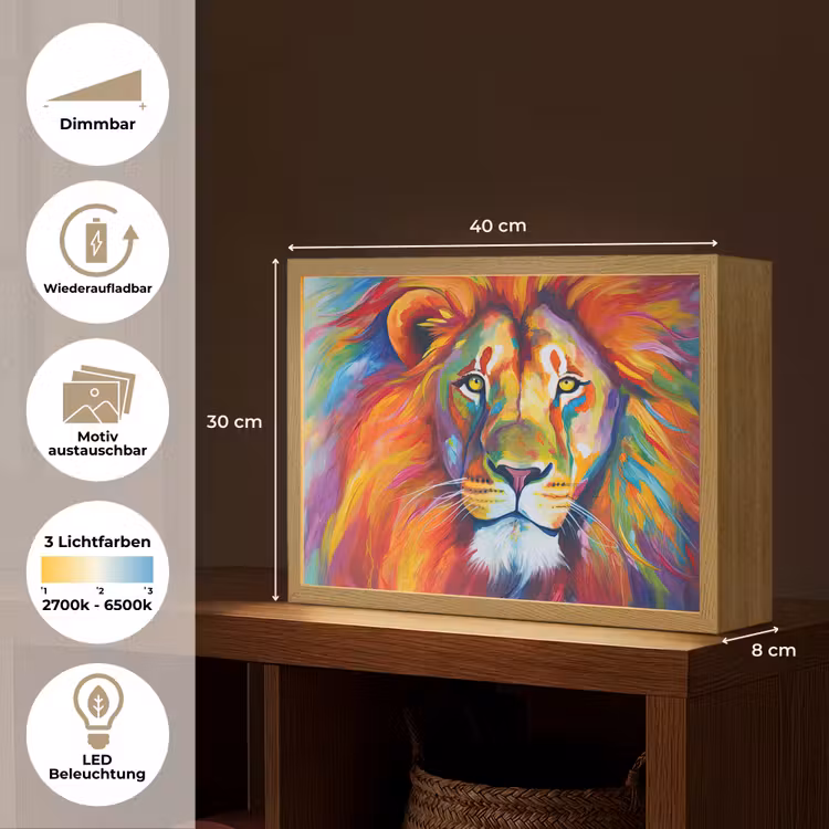 Leeuw - Dieren - Olieverf - Regenboog Light Box met batterij (Wandlamp) middel -USP_websiteoverzichtDE
