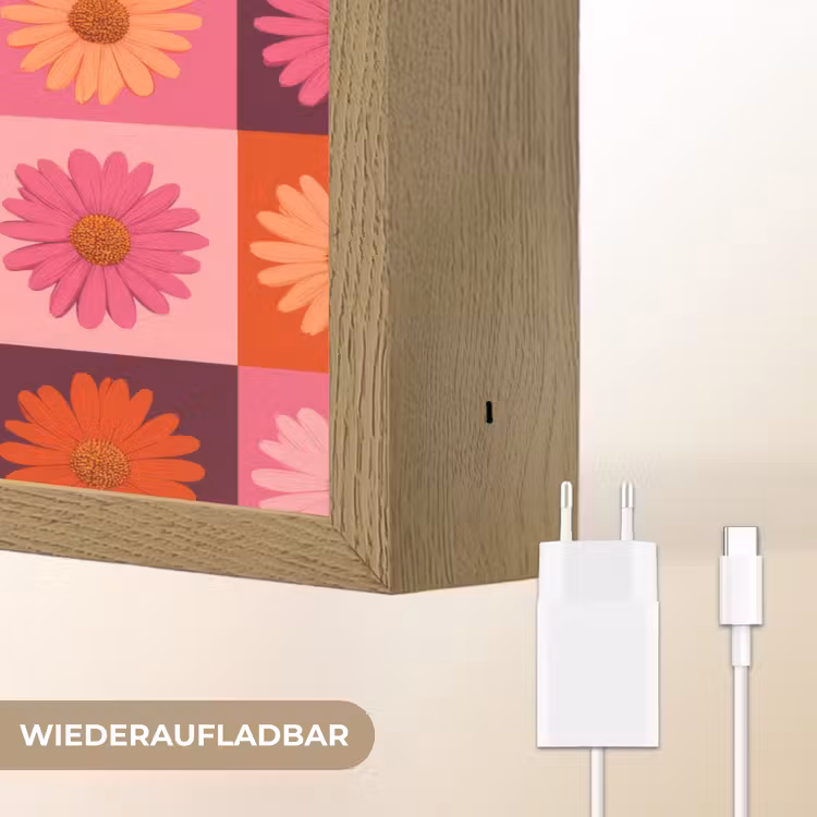 Madeliefjes - Dambord - Retro - Roze - Oranje Light Box met batterij (Wandlamp) middel 907 -USP_websiteoplaadbaarDE