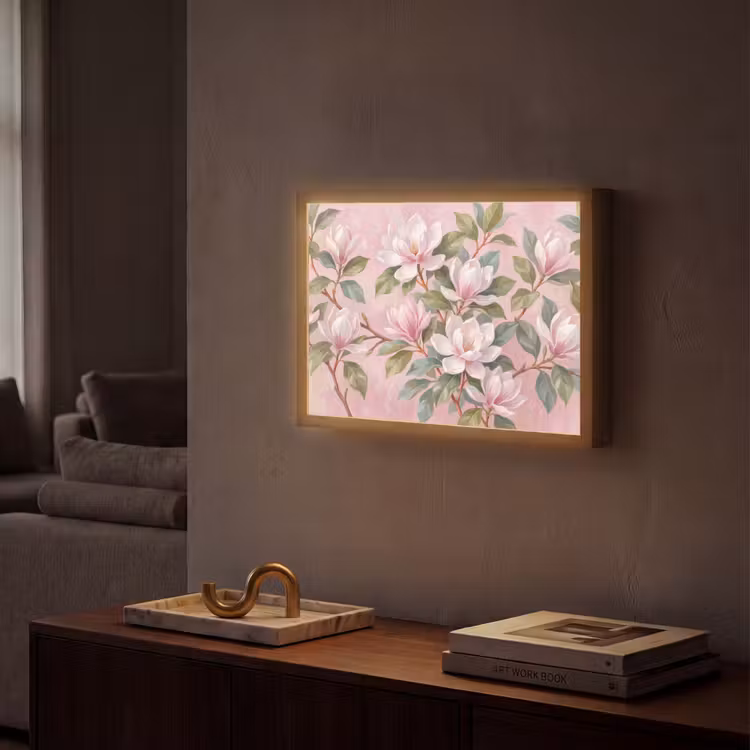 Magnolia's - Patroon - Roze Light Box met batterij (Wandlamp) middel -sfeer1