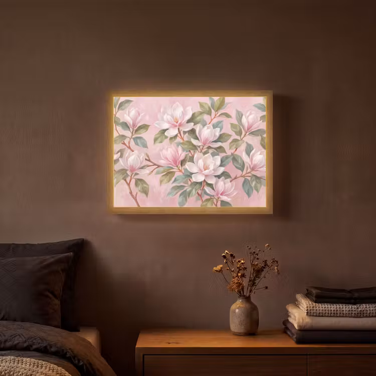 Magnolia's - Patroon - Roze Light Box met batterij (Wandlamp) middel -sfeer4