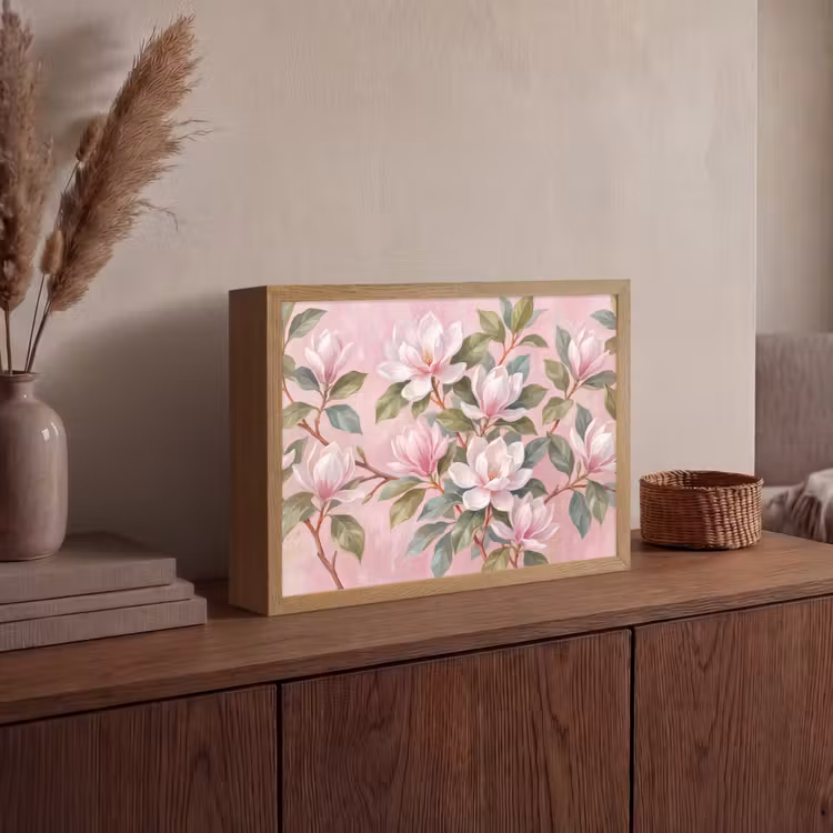 Magnolia's - Patroon - Roze Light Box met batterij (Wandlamp) middel -sfeer2