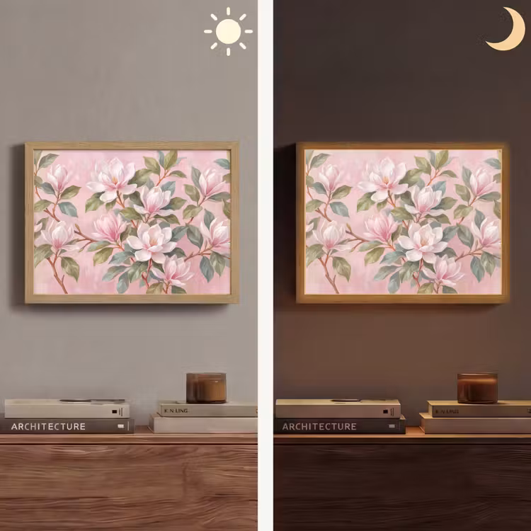 Magnolia's - Patroon - Roze Light Box met batterij (Wandlamp) middel -sfeer3