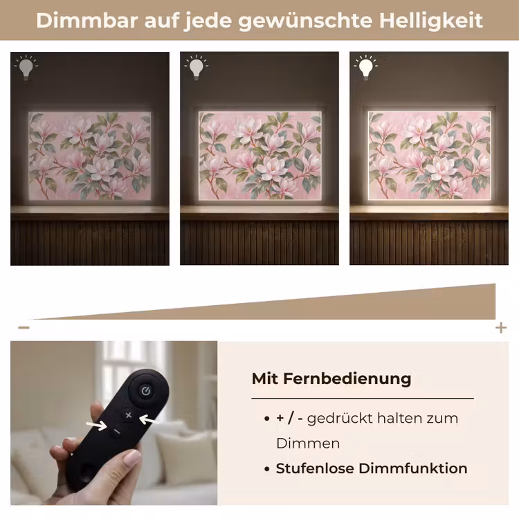 Magnolia's - Patroon - Roze Light Box met batterij (Wandlamp) middel -USP_dimbaarDE