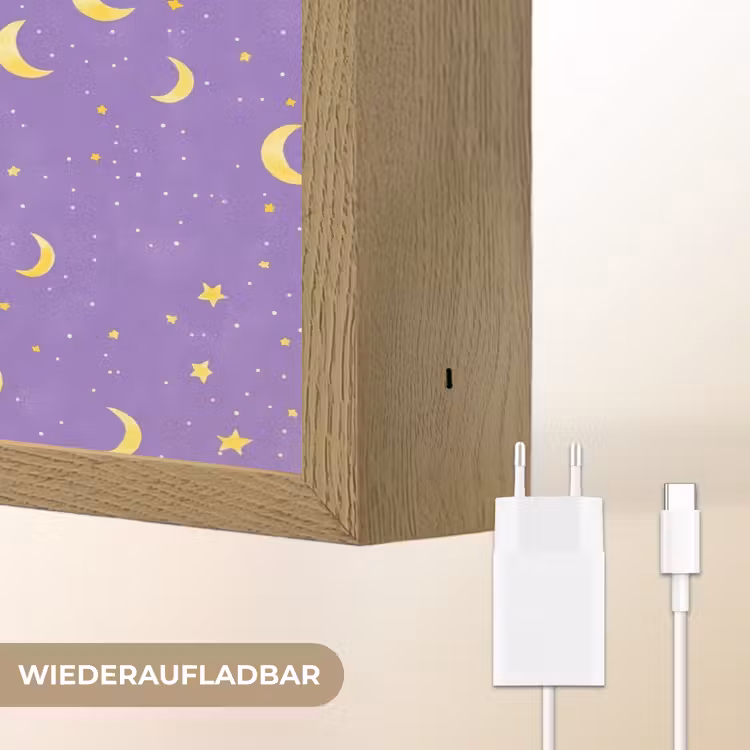 Manen - Sterren - Paars Light Box met batterij (Wandlamp) middel 907 -USP_websiteoplaadbaarDE