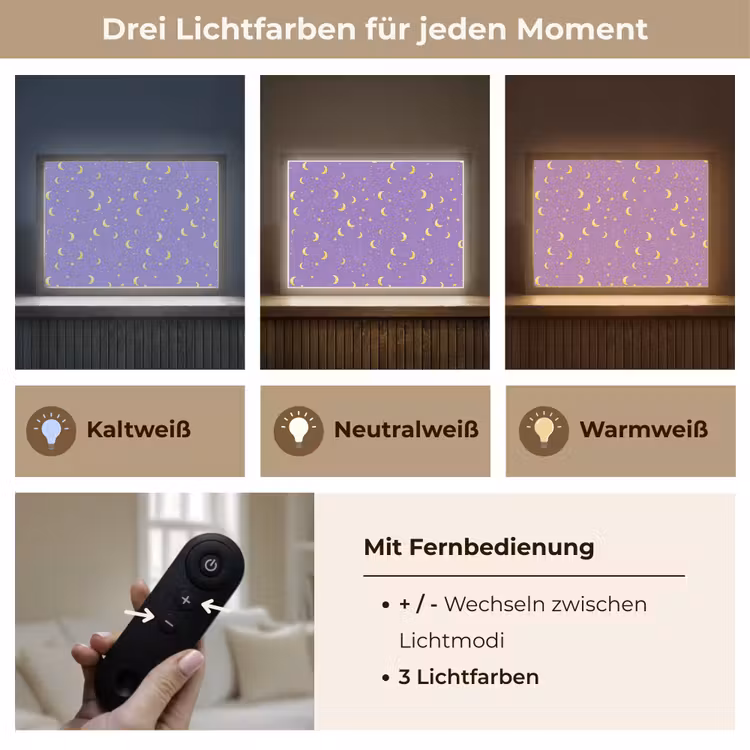 Manen - Sterren - Paars Light Box met batterij (Wandlamp) middel 907 -USP_lichtkleurDE