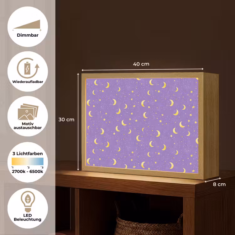 Manen - Sterren - Paars Light Box met batterij (Wandlamp) middel 907 -USP_websiteoverzichtDE