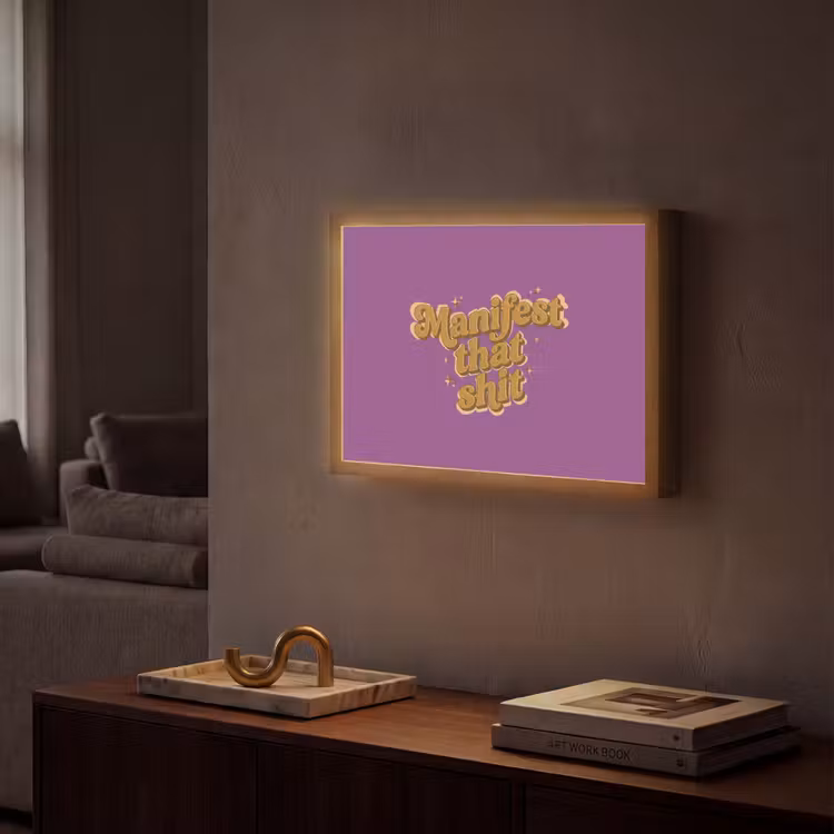 Manifest that shit - Paars - Glitter Light Box met batterij (Wandlamp) middel -sfeer1