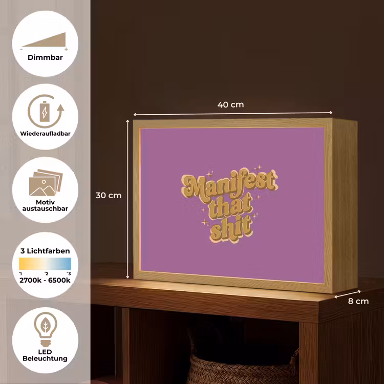Manifest that shit - Paars - Glitter Light Box met batterij (Wandlamp) middel -USP_websiteoverzichtDE
