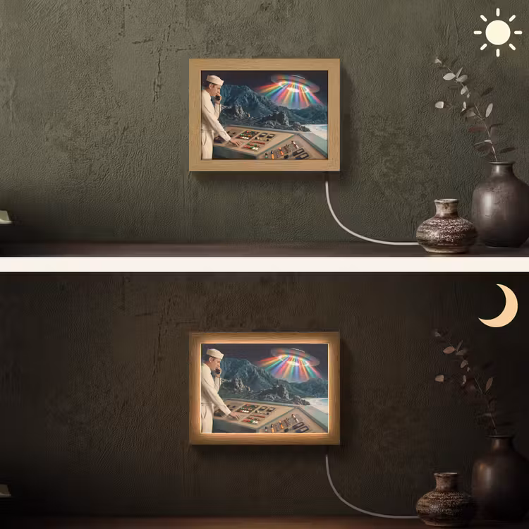 Lightbox - Wandleuchte - Mann – Kontrollraum – Strand - Man - Controlekamer - Strand Light Box met kabel (Wandlamp) klein
